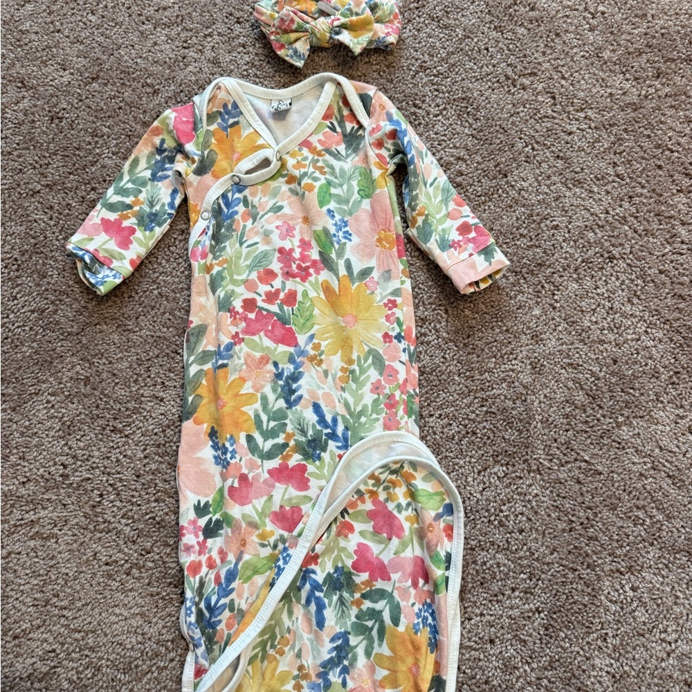 Copper Pearl Floral Baby Gown with Headband